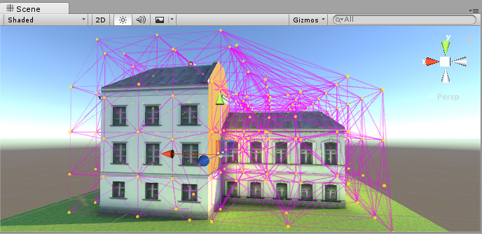 Light probes placed around an LOD model.