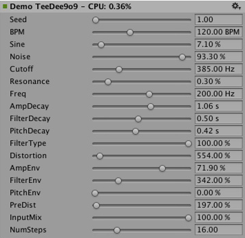 Simple bassline and drum synthesizers to demonstrate tempo-synchronized effects.