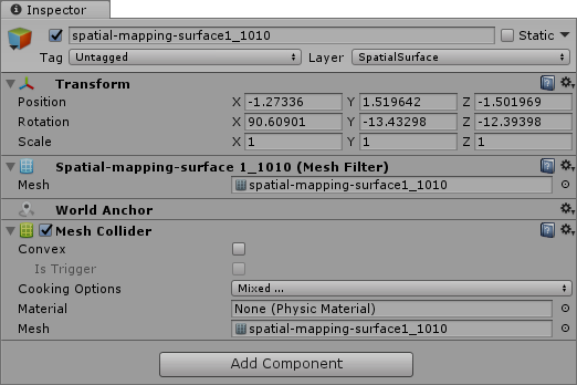 Components of a Surface GameObject generated by a Spatial Mapping Collider