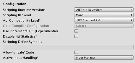 Configuration settings for Standalone Player platforms