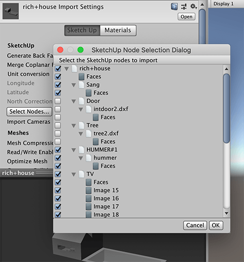 SketchUp Node Selection Dialog window