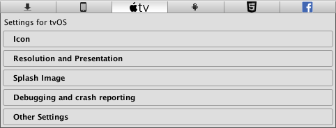 Player settings for the tvOS platform