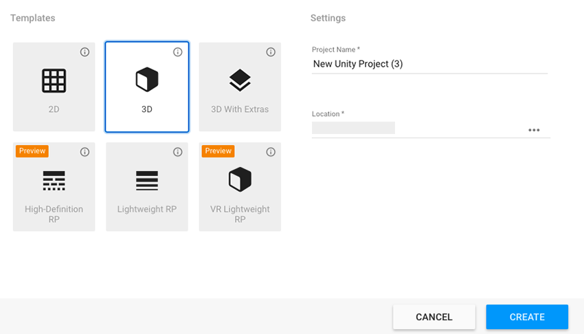 Project Templates drop-down selection