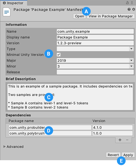 Inspecting a package manifest in the Editor