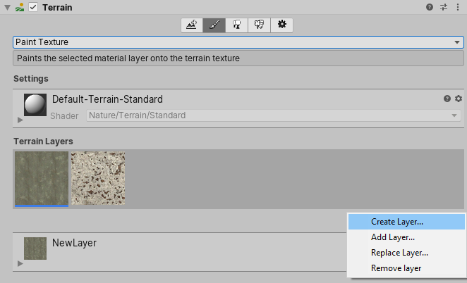 Create Layer in the Terrain Inspector