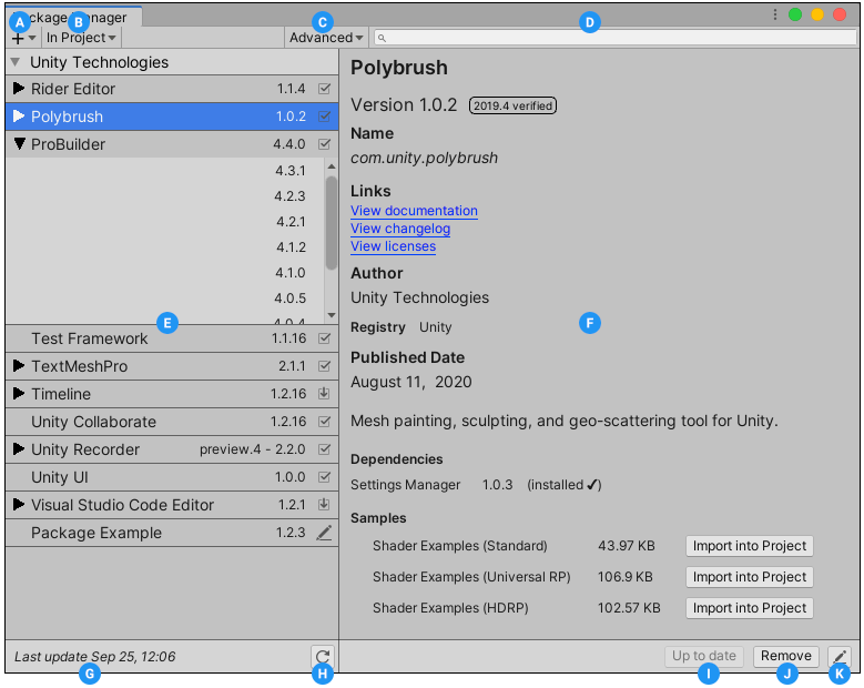 The Package Manager window