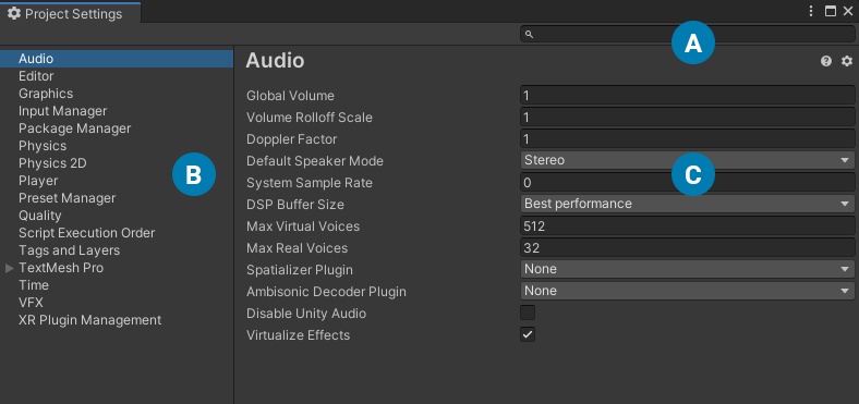 Project Settings window