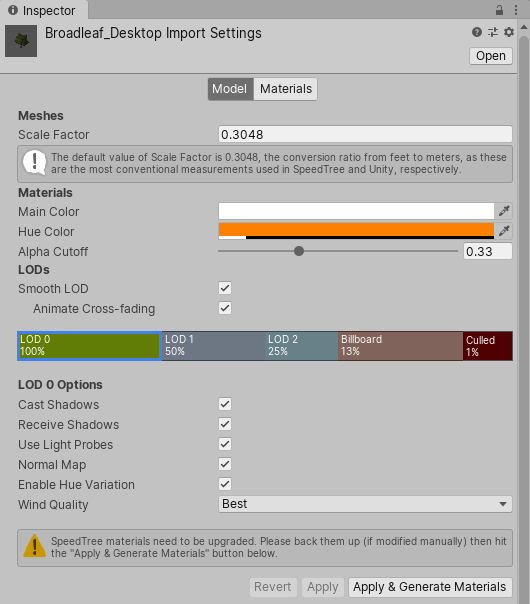 SpeedTree import settings