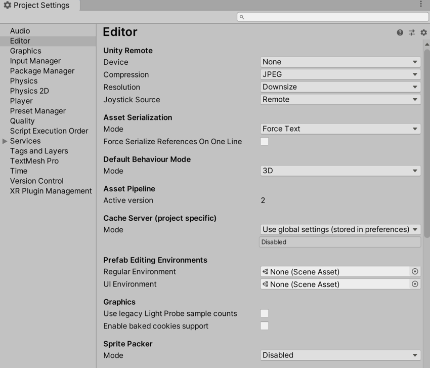 Editor settings