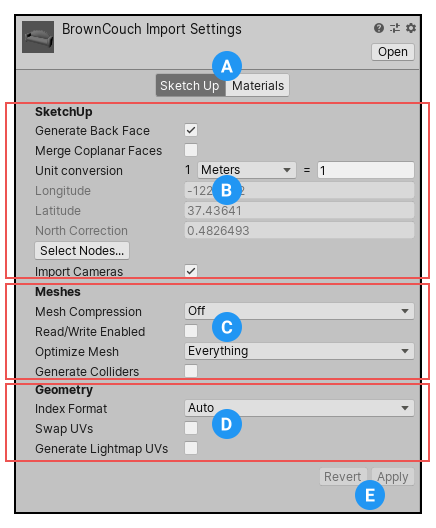 The SketchUp Import Settings window