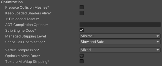 Optimization settings for iOS platforms