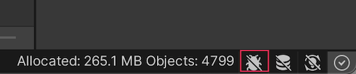 The Debug Button in the bottom right of the Unity Editor Status Bar