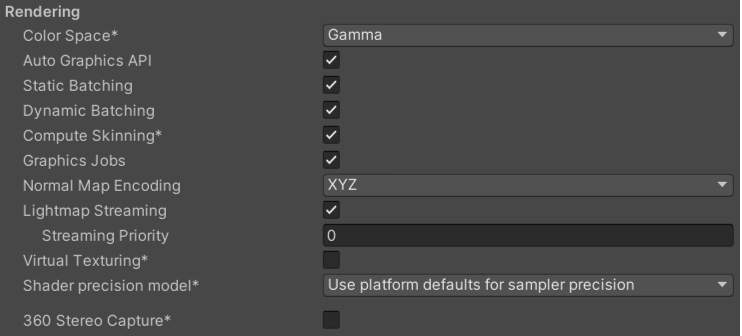 Rendering settings for QNX