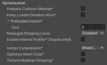 Optimization settings for the Android platform