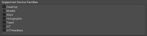 Supported Device Families settings for UWP.