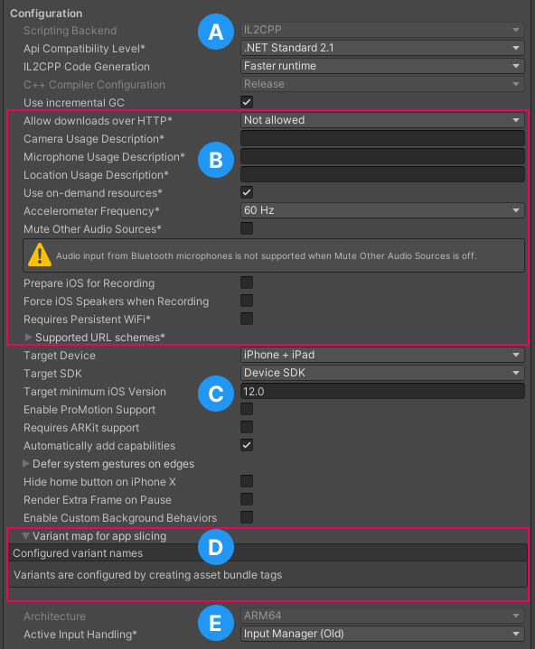 Configuration settings for iOS platforms