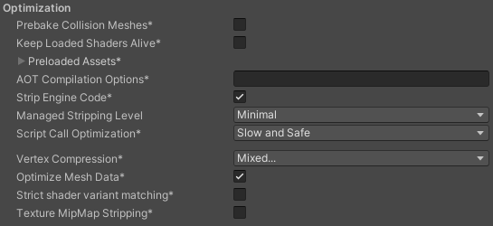 Optimization settings for iOS platforms