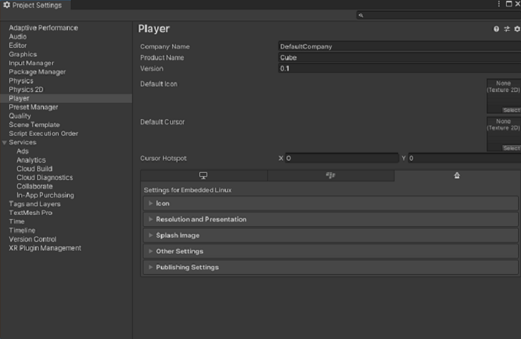 The main Player settings window for Embedded Linux