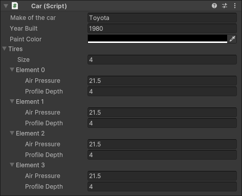 Use a PropertyField control to display an array