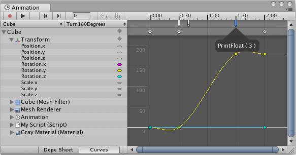 Holding the mouse cursor over an Animation Event marker will show which function it calls as well as the parameter value.