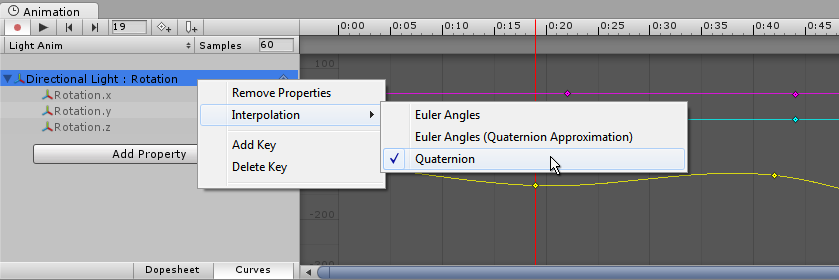 Transform rotations can use Euler Angles interpolation or Quaternion interpolation.