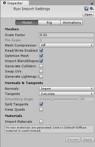 FBX Importer Inspector: Model tab