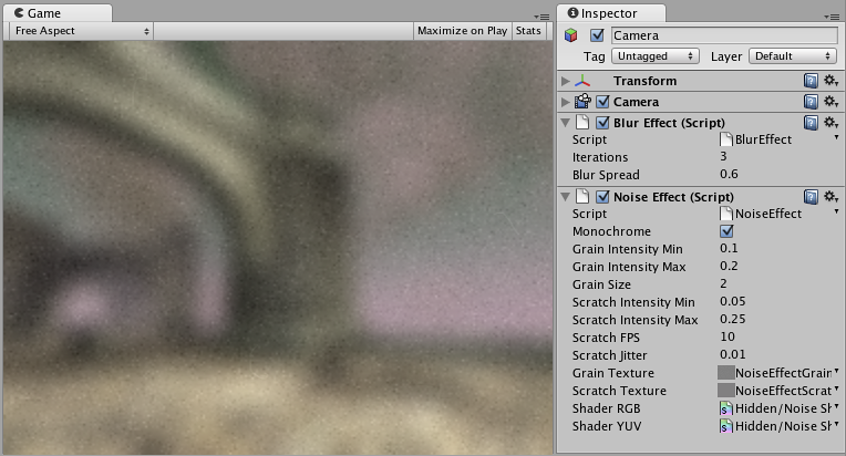 Blur Effect and Noise Effect applied to the same camera