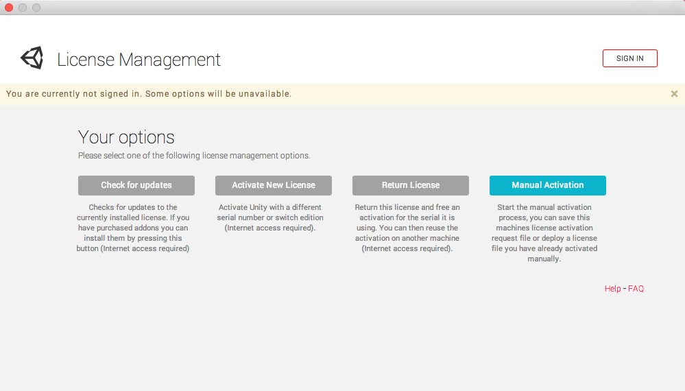 Unity>Manage License