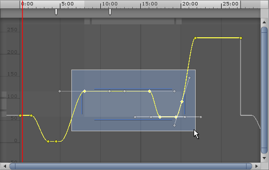 Drag a rectangle to select multiple keys in Curves mode