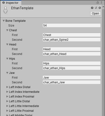 The Human Template window 