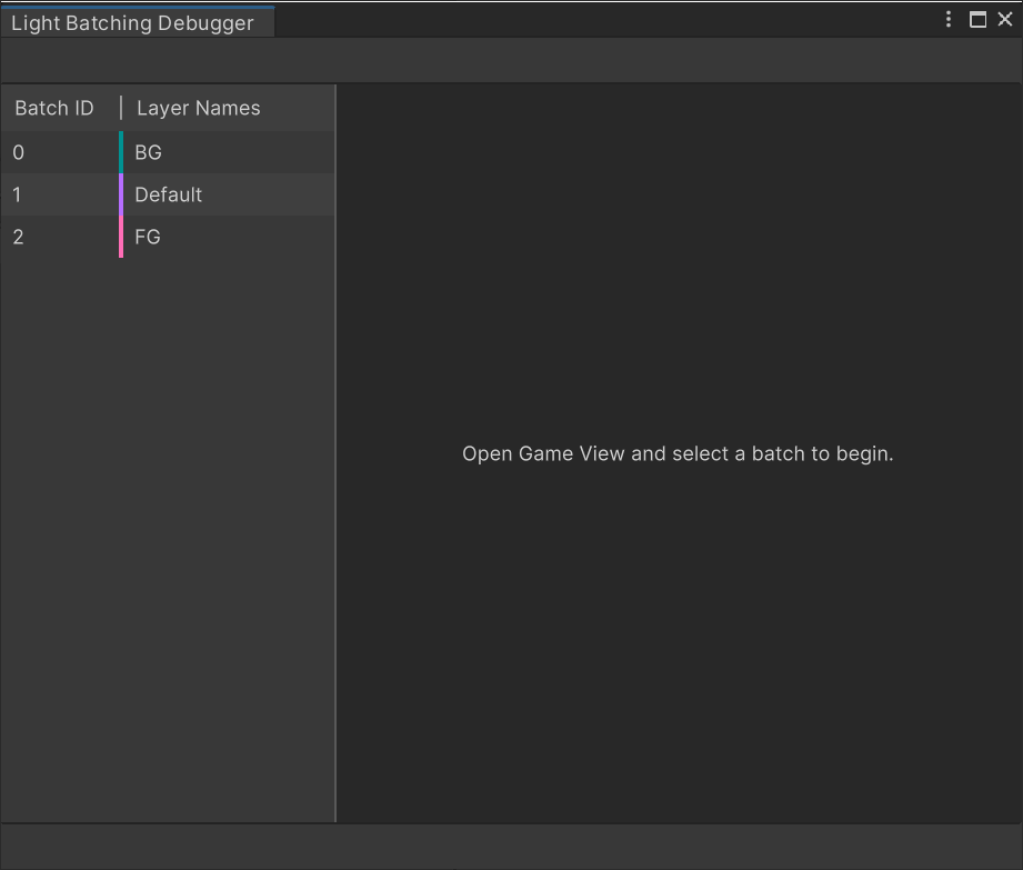 Light Batching Debugger window without a selected batch.