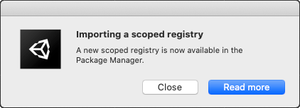 Unity warns you if theres a change to the list of scoped registries for your project