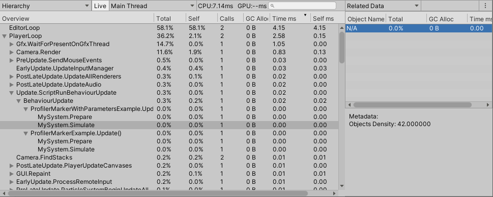 Profiler sample with metadata in Hierarchy View.