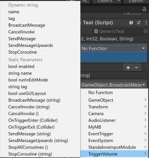 Choosing between static or dynamic functions whose signatures match the event type in the Inspector window