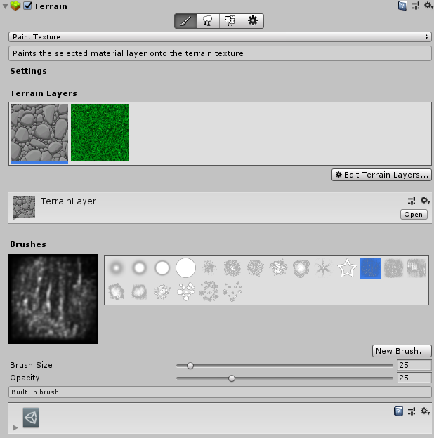 Terrain Inspector 中的 Paint Texture 工具