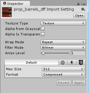 The Inspector window displaying the Import Settings for a Texture