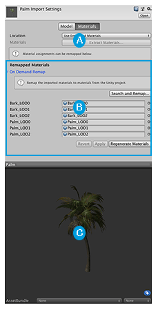 SpeedTree 导入器的 Materials 选项卡