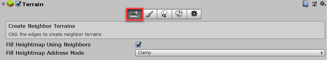 Terrain Inspector 中的 Create Neighbor Terrains 工具