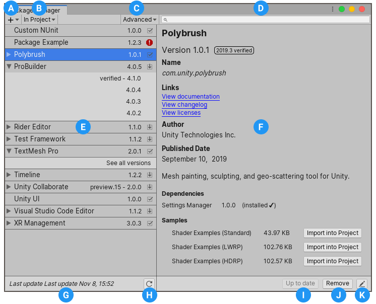 Package Manager 窗口