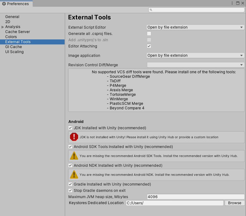 Preferences 窗口中的 External Tools 范围