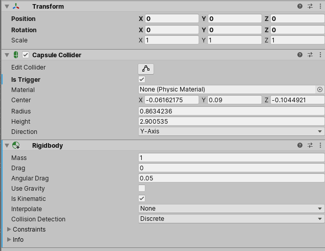 Inspector 窗口显示的预制件实例覆盖了Is Trigger属性，并添加了 Rigidbody 组件作为覆盖。