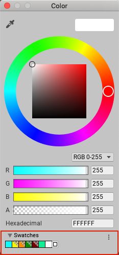 Unity 拾色器中的 Swatches 部分（红色框）