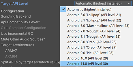 为 Android SDK 选择目标 API