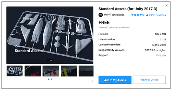 单击 Add to My Assets 按钮可以免费下载 Asset Store 资源包