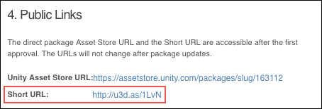 Public Links 部分显示了资源页面的长 URL 和短 URL