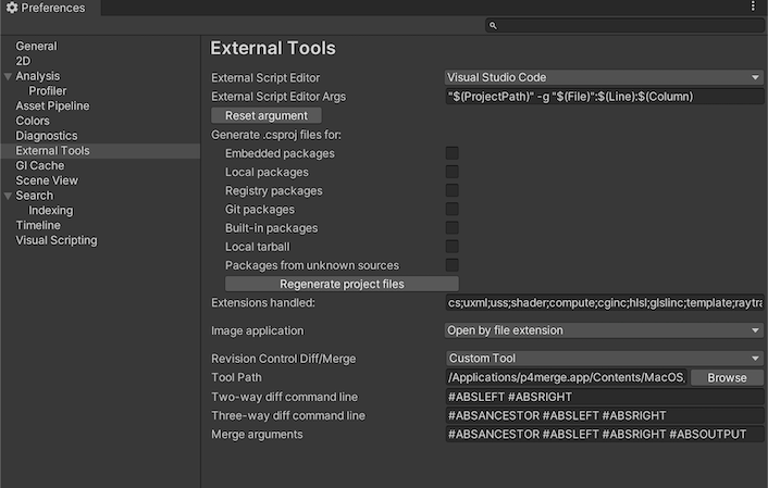 Preferences 窗口中的 External Tools 范围