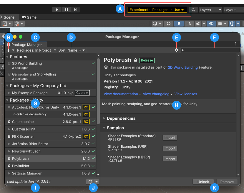 The Package Manager window