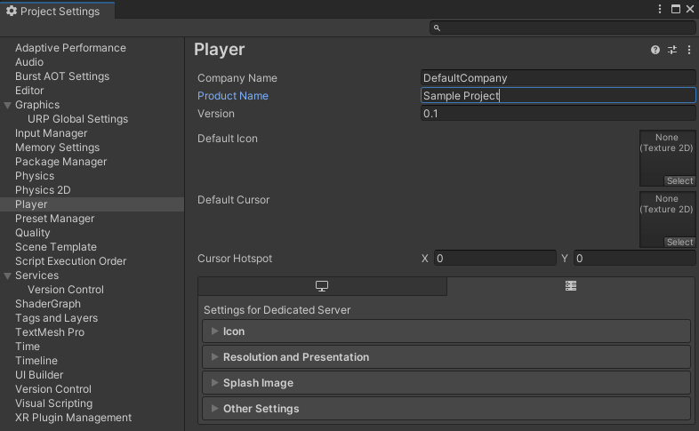 Dedicated Server Player Settings