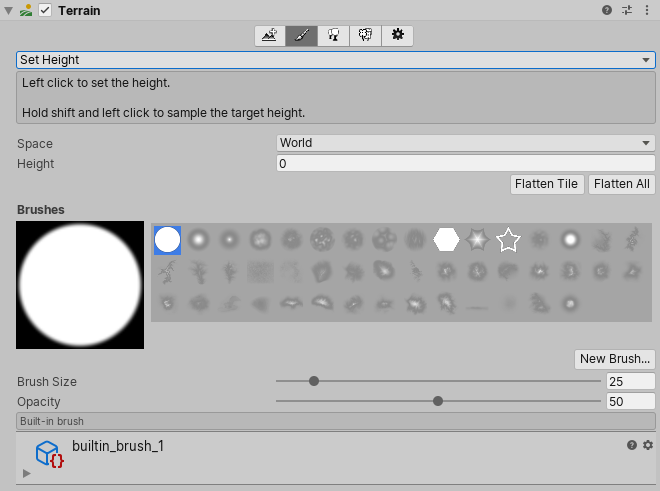 Terrain Inspector 中的 Set Height 工具