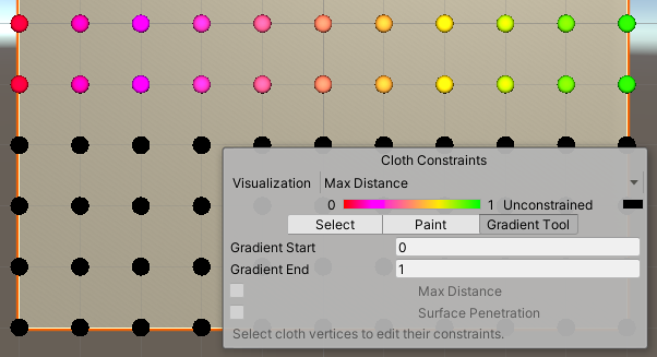 Gradient 模式下的 Cloth Constraints 工具。